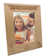40th Birthday Photo Frame Portrait Wooden Engraved Bunting Style Gift
